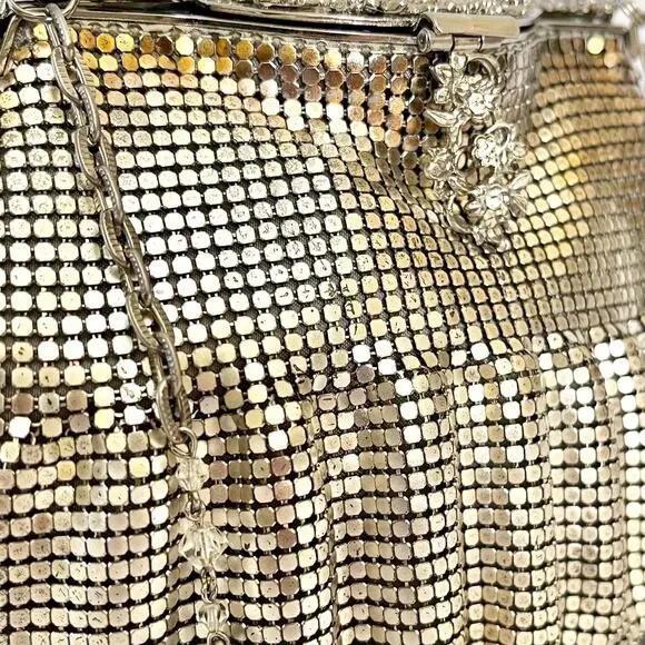 Vintage Whiting & Davis Silver Ombre Metal Mesh Crystal Wedding Evening Bag - Picture 9 of 10